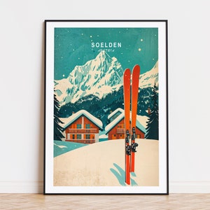 Poster de voyage Soelden, Autriche, impression du domaine skiable de Soelden Autriche, cadeaux d'anniversaire, affiche de voyage personnalisée, décoration d'intérieur, art minimaliste