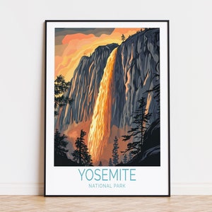 Póster de viaje al Parque Nacional de Yosemite, arte mural de California, impresión de Yosemite, California, decoración del hogar, regalo de cumpleaños, póster de viaje personalizado