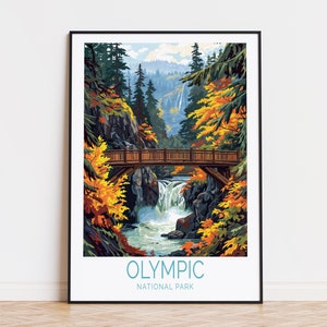 Affiche de voyage du parc national olympique, art mural Washington, impression olympique Washington, décoration d'intérieur, cadeaux d'anniversaire, affiche de voyage personnalisée