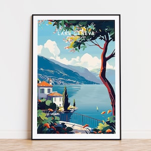 Lake Genf Reise Poster, Schweiz Stadt Wand Kunst, Genfer See Schweiz Druck, Geburtstagsgeschenke, Hochzeitsgeschenk