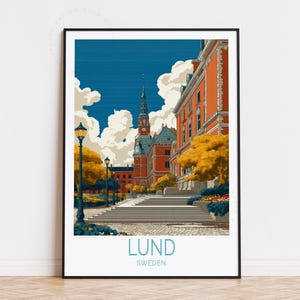 Cartel de viaje de Lund Suecia: Impresión de arte Giclée