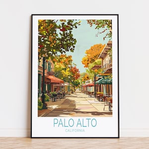 Poster de voyage Palo Alto, art mural San Francisco, impression Palo Alto Californie, décoration d'intérieur, poster de voyage personnalisé, cadeaux d'anniversaire