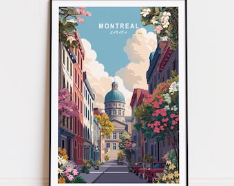 Pôster de viagem de Montreal, Canadá | Impressão de arte de parede com paisagem urbana histórica