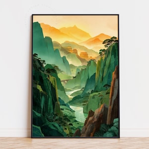 Pôster de viagem da Grande Cidade Murada de Ba Sing Se | Arte de paisagem fantástica de Ba Sing Se | Arte de parede inspirada em Avatar