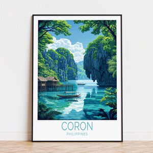 Affiche de voyage à Coron aux Philippines, art mural Philippines, impression Coron, décoration d'intérieur, cadeau d'anniversaire, affiche de voyage personnalisée