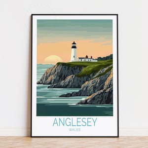 Affiche de voyage d'Anglesey au Pays de Galles, art mural Pays de Galles, impression d'Anglesey, décoration d'intérieur, cadeaux d'anniversaire, affiche de voyage personnalisée