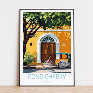 Pôster de viagem de Puducherry, Índia, arte de parede da Índia, impressão de Pondicherry, presente de aniversário, presentes de inauguração de casa, pôster de viagem personalizado