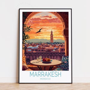 Affiche de voyage Marrakech, art mural Maroc, impression Marrakech Maroc, affiche de voyage personnalisée, cadeaux d'anniversaire, décoration d'intérieur