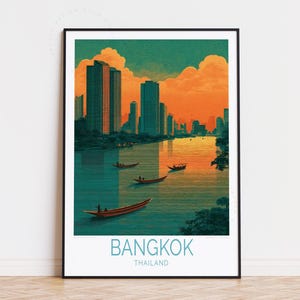 Bangkok Thailand Travel Poster, Thailand Wall Art, Bangkok Print, Home Decor, Birthday Gifts, Wedding Present, Custom Travel Poster