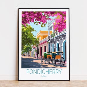 Póster de viaje de Puducherry, India, arte mural de la India, impresión de Pondicherry, regalo de cumpleaños, decoración del hogar, póster de viaje personalizado
