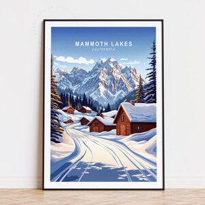 Poster de voyage Mammoth Lakes, art mural californien, impression Mammoth Lakes, cadeaux d'anniversaire, affiche de voyage personnalisée, paysage urbain minimaliste