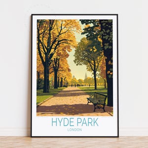 Affiche de voyage Hyde Park Londres, art mural Londres, impression Hyde Park Angleterre, décoration d'intérieur, affiche de voyage personnalisée, cadeaux d'anniversaire