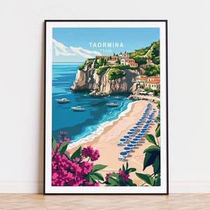 Taormina Travel Poster, Italy Wall Art, Taormina Italy Print, Birthday Gifts, Custom Travel Poster, Home Decor, Minimalist Cityscape