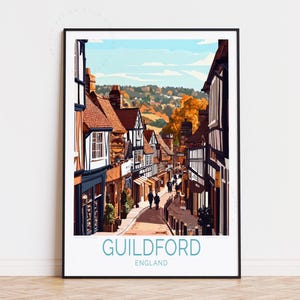 Guildford England Travel Poster, England Wall Art, Guildford Print, Birthday Present, Personalised Travel Poster, Home Decor