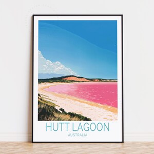 Póster de viaje de Hutt Lagoon Australia, arte mural de Australia, impresión de Hutt Lagoon Pink Lake, regalos de cumpleaños, póster de viaje personalizado, decoración del hogar