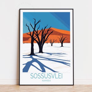 Póster de viaje de Sossusvlei, Namibia, arte mural del desierto de Namib, impresión de Sossusvlei, regalos de cumpleaños, póster de viaje personalizado, decoración del hogar
