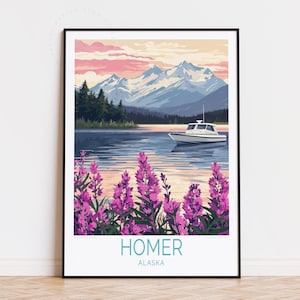 Poster di viaggio di Omero in Alaska, Arte murale dell'Alaska, Stampa di Omero, Arredamento per la casa, Regali di compleanno, Poster di viaggio personalizzato