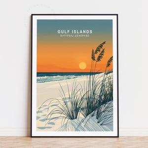 Poster turistico Gulf Islands National Seashore, arte murale degli Stati Uniti, stampa delle isole del Golfo, regalo di compleanno, arredamento per la casa, regali di nozze