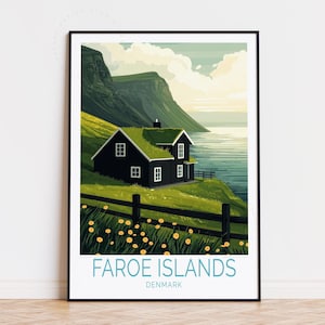 Faroe Islands Denmark Travel Poster, Denmark Wall Art, Faroe Islands Print, Home Decor, Birthday Gifts, Custom Travel Poster