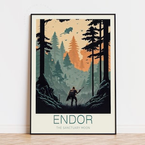 Star Wars, Endor The Sanctuary Reiseplakat, Waldmond von Endor Print, Wohnkultur, Geburtstagsgeschenke, individuelles Reiseplakat