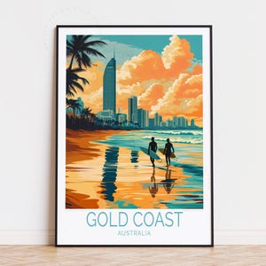Affiche de voyage Gold Coast Australie, art mural Australie, impression Gold Coast, décoration d'intérieur, cadeaux d'anniversaire, affiche de voyage personnalisée