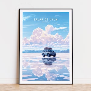 Poster de voyage Salar De Uyuni, art mural Bolivie, impression Salar De Uyuni, paysage urbain minimaliste, décoration d'intérieur, cadeau d'anniversaire
