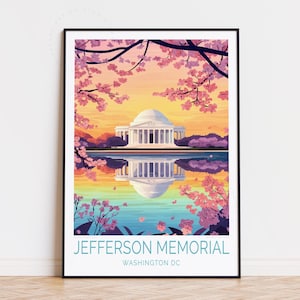 Póster de viaje del Monumento a Jefferson, arte mural de Washington D. C., impresión del Monumento a Thomas Jefferson, decoración del hogar, regalos de cumpleaños, póster de viaje personalizado