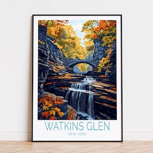 Póster de viaje de Watkins Glen, Nueva York, arte mural de Nueva York, impresión del Parque Estatal de Watkins Glen, decoración del hogar, regalos de cumpleaños, póster de viaje personalizado