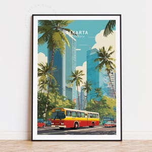 Poster de voyage Jakarta, art mural Indonésie, impression Jakarta Indonésie, décoration d&#39;intérieur, cadeaux d&#39;anniversaire, affiche de voyage minimaliste