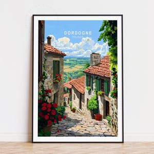 Poster de voyage en Dordogne, art mural France, impression de la Dordogne, cadeau d'anniversaire, décoration d'intérieur, poster de voyage personnalisé