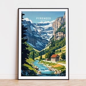 Affiche de voyage Pyrénées France, art mural France, impression parc national des Pyrénées, cadeau d'anniversaire, décoration d'intérieur, affiche de voyage personnalisée