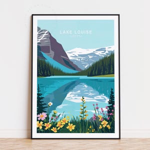 Affiche de voyage Lake Louise Canada, art mural Canada, impression Lake Louise Canada, affiche de voyage personnalisée, décoration d'intérieur, cadeaux d'anniversaire
