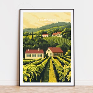 Champagne Travel Poster, France Wall Art, Champagne Print, Custom Travel Poster, Home Decor, Birthday Gifts, Minimalist Cityscape
