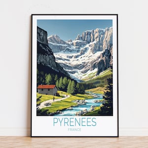 Poster de voyage Pyrénées, art mural France, impression parc national des Pyrénées France, cadeaux d'anniversaire, poster de voyage personnalisé, décoration d'intérieur