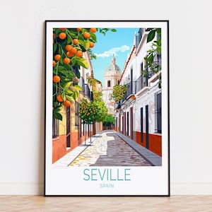 Poster de voyage Séville Espagne, art mural Espagne, impression Séville, affiche de voyage personnalisée, cadeaux de pendaison de crémaillère, cadeau d'anniversaire