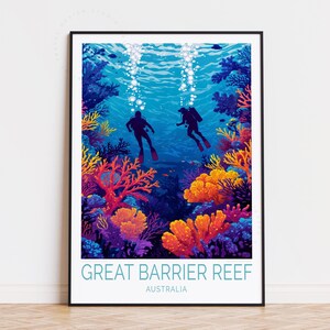 Póster de viaje de la Gran Barrera de Coral, arte mural australiano, impresión de la Gran Barrera de Coral, decoración del hogar, regalos personalizados, arte submarino