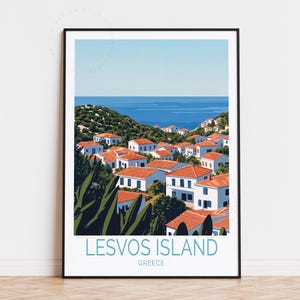 Poster di viaggio sull'isola di Lesbo, Grecia, arte murale greca, stampa dell'isola di Lesbo, regalo di compleanno, regali di inaugurazione della casa, poster di viaggio personalizzato