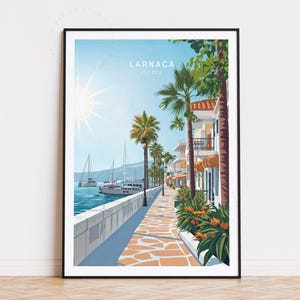 Affiche de voyage Larnaca Chypre, art mural Chypre, impression Larnaca, cadeau d'anniversaire, affiche de voyage personnalisée, cadeaux de pendaison de crémaillère