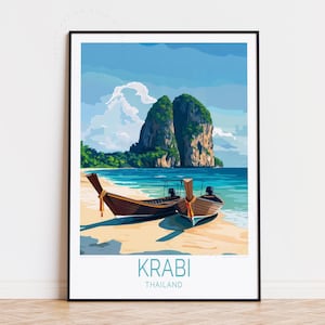 Krabi Travel Poster, Thailand Wall Art, Krabi Thailand Print, Birthday Present, Personalised Travel Poster, Home Decor