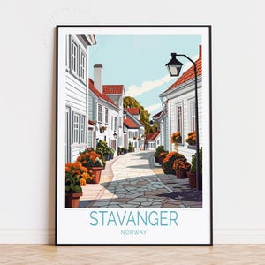 Poster de voyage Stavanger Norvège, art mural Norvège, impression Stavanger, cadeau d'anniversaire, poster de voyage personnalisé, décoration d'intérieur