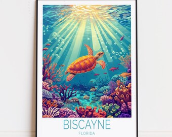 Biscayne Florida Travel Poster, Florida Wall Art, Biscayne Print, Ocean Poster, Birthday Present, Custom Travel Poster, Home Decor