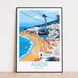 Poster de voyage Agadir, art mural Maroc, impression Agadir Maroc, cadeau d'anniversaire, poster de voyage personnalisé, cadeaux de pendaison de crémaillère