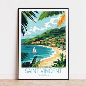 Affiche de voyage des Caraïbes de Saint-Vincent, art mural des Caraïbes, impression de Saint-Vincent, décoration d'intérieur, cadeaux d'anniversaire, affiche de voyage personnalisée