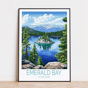 Póster de viaje del Parque Estatal de Emerald Bay, arte mural de California, impresión de Emerald Bay, California, decoración del hogar, regalos de cumpleaños, regalo de boda