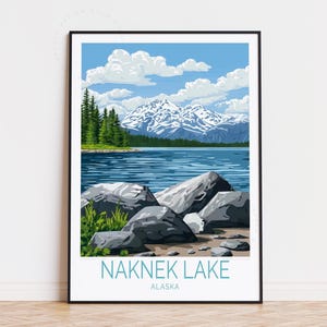 Póster de viaje del lago Naknek, Alaska, arte mural de Alaska, impresión del lago Naknek, decoración del hogar, regalos de cumpleaños, póster de viaje personalizado