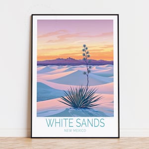 Poster de voyage du parc national de White Sands, art mural Nouveau-Mexique, impression White Sands, décoration d'intérieur, cadeaux d'anniversaire, poster de voyage personnalisé