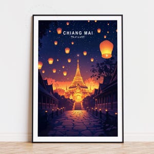 Chiang Mai Thailand Travel Poster, Thailand Wall Art, Chiang Mai Print, Birthday Present, Personalised Travel Poster, Home Decor