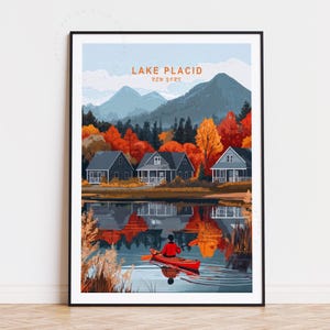 Poster de voyage Lake Placid, art mural New York, impression New York Lake Placid, affiche de voyage personnalisée, décoration d'intérieur, cadeau d'anniversaire