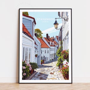 Póster de viaje de Stavanger, Noruega, arte mural de Noruega, impresión de Stavanger, regalo de cumpleaños, póster de viaje personalizado, decoración del hogar