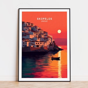 Skopelos Travel Poster, Greece Wall Art, Skopelos Greece Print, Home Decor, Birthday Present, Minimalist Cityscape, Wedding Gifts